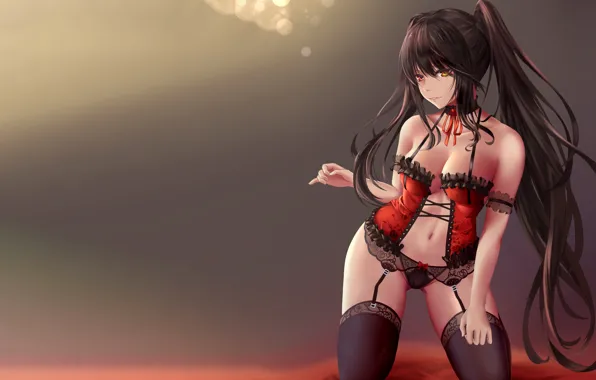 Картинка lingerie, panties, panty, brunette, thighhighs, Date a Live, erotic, handsome