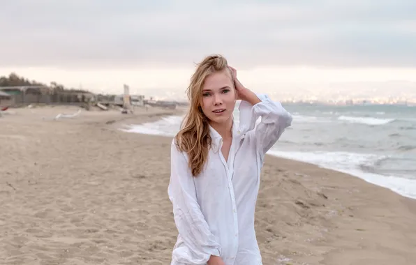Waves, beach, long hair, ocean, model, sand, gorgeous, posing