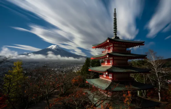 Картинка гора, Япония, пагода, Хонсю, Фудзияма, Mount Fuj