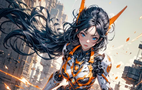 Girl, City, Sci Fi, Cyberpunk, Anime Girl, AI Art, AI Generated