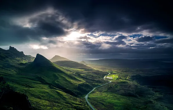 Облака, пейзаж, горы, рассвет, холмы, Шотландия, Scotland, Great Britain