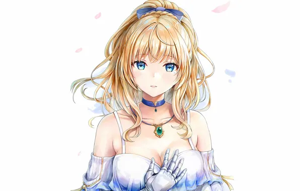 Girl, sexy, cleavage, blouse, long hair, boobs, anime, blue eyes
