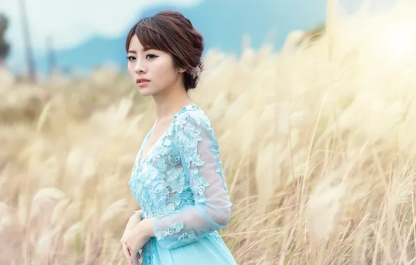 Лето, взгляд, девушка, природа, лицо, платье