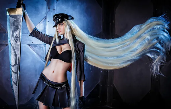 Sword, bra, boobs, breast, anime, ken, blade, cosplay