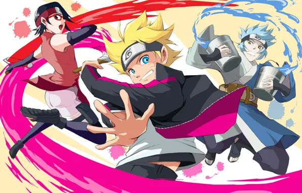 Ninja, shinobi, hitaiate, kunoichi, Konoha, Uchiha Sarada, Uzumaki Boruto, Mitsuki