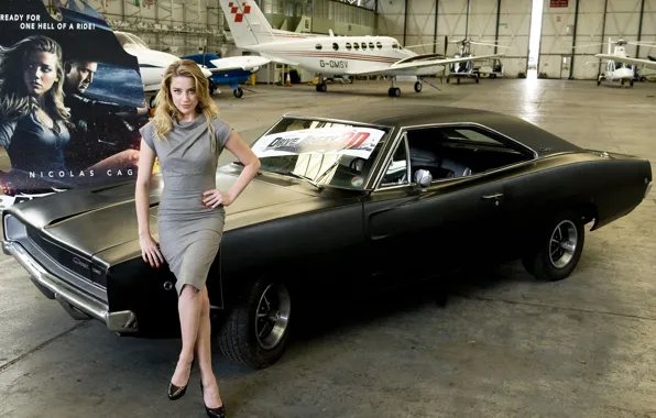 Картинка девушка, Девушки, вертолеты, актриса, самолеты, Amber Heard, Эмбер Хёрд, черный авто