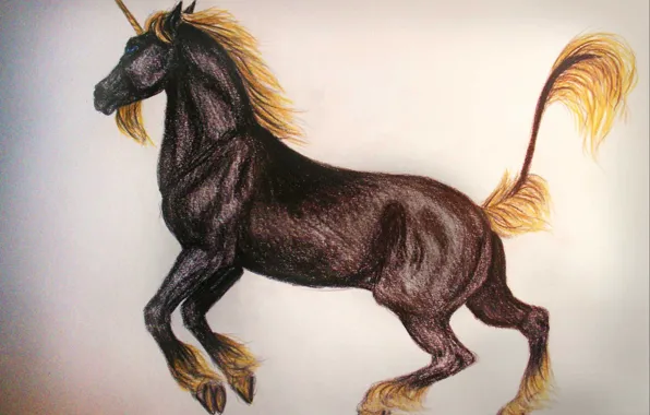 Лошадь, рисунок, единорог