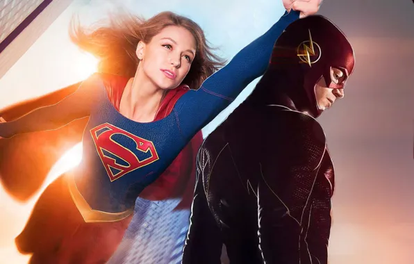 Crossover, supergirl, Flash, Barry Allen, Melissa Benoist, Grunt Gustin, Kara Denvers
