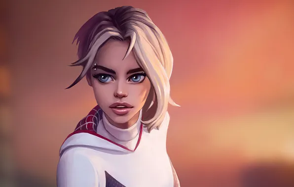 Портрет, пирсинг, блондинка, Marvel, Comics, Gwen Stacy, Женщина-паук, Марвел