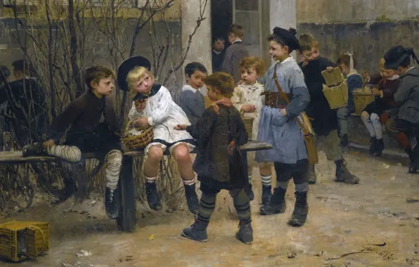 1882, French painter, Henry Jules Jean Geoffroy, L'heure du gouter, Жюль Анри Жан Жоффруа, Анри …