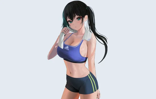 Girl, sexy, anime, Sports, pretty, exercise, sweat, fitness