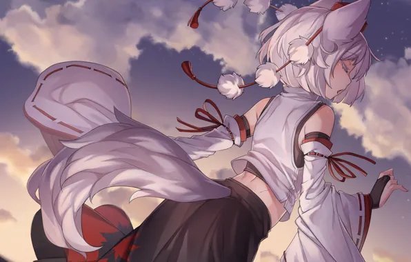 Небо, девушка, ушки, Inubashiri Momiji, Tohou Project