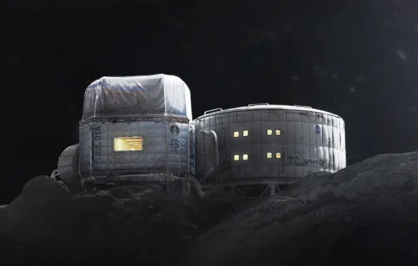 Холмы, звёзды, станция, база, Twardowskys Moon habitat back
