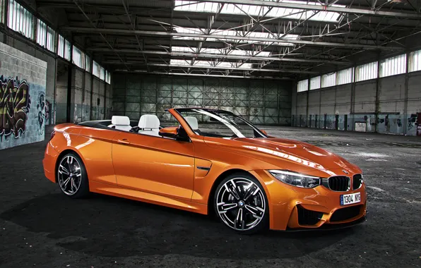 BMW, Orange, Car, Front, Graffiti, Cabrio, Hangar