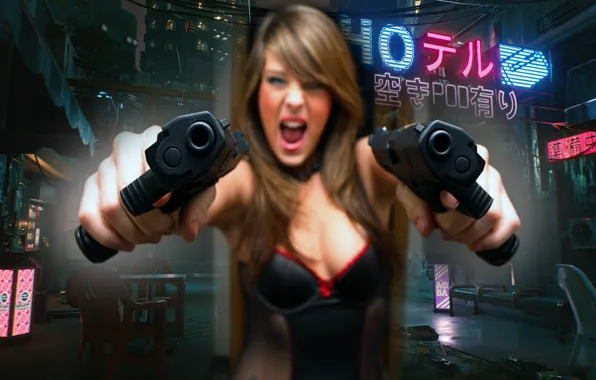 Девушка, игры, оружие, ярость, корсет, gun, киберпанк, cyberpunk