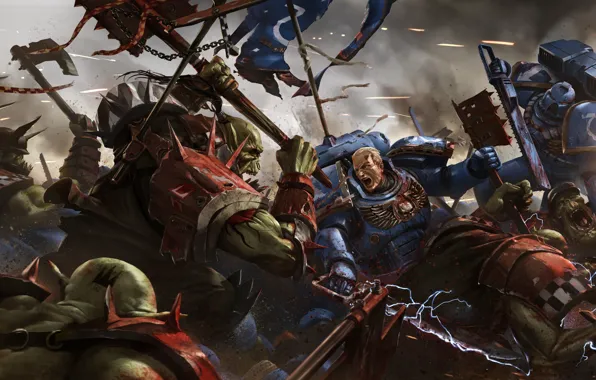 Картинка Warhammer, орки, space marine, десантники, Warhammer 40K, WH40K, Eternal Crusade