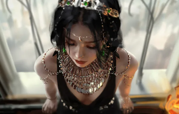 Girl, necklace, jewerly, Ling Feng