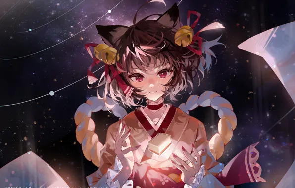 Девушка, космос, кость, колокольчики, ушки, Ichihime, Mahjong Soul