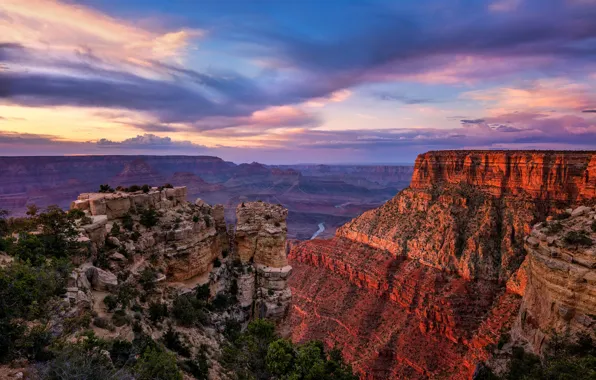 Небо, закат, парк, скалы, США, Гранд-Каньон, Arizona