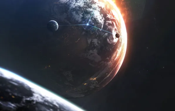 Поток, Звезды, Планета, Космос, Планеты, Пути, Planets, Арт