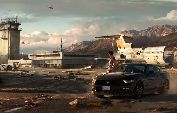 Картинка авто, ford mustang, art, летное поле, Need for Speed: Payback