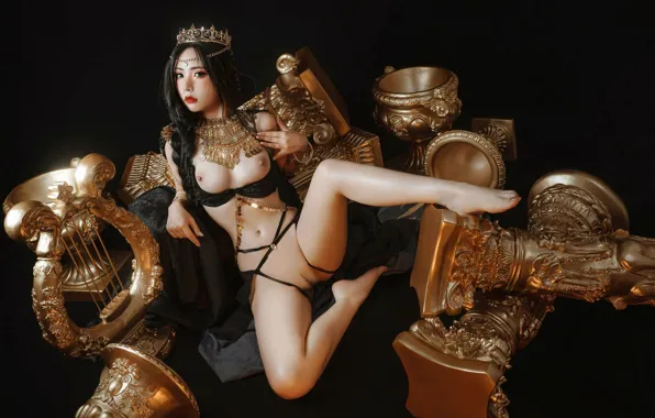 Секси, золото, черный, азиатка, милашка, красивая девушка, asian, cutie