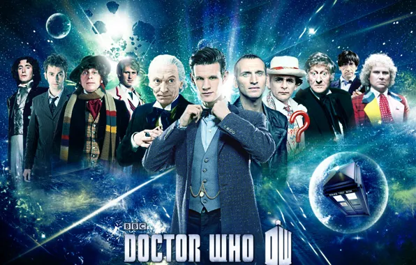 Картинка взгляд, космос, звезды, улыбка, арт, актеры, Doctor Who, мужчины