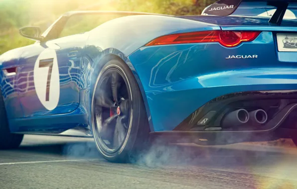 Авто, Concept, дым, Jaguar, колеса, пробуксовка, задок, Project 7