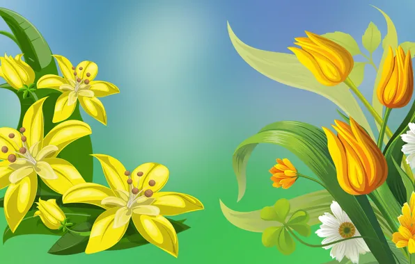 Grafika, Tulipany, Kwiaty, Lilie