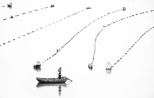 Картинка сети, озеро, лодка, человек