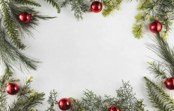 Decoration, Новый Год, frame, Merry, fir tree, украшения, balls, New Year