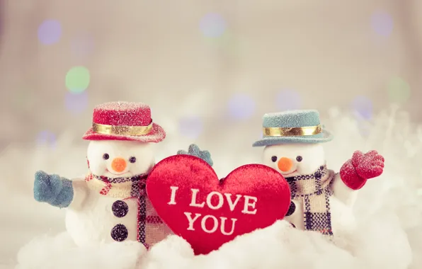 Картинка зима, снег, снежинки, Новый Год, Рождество, снеговик, love, happy
