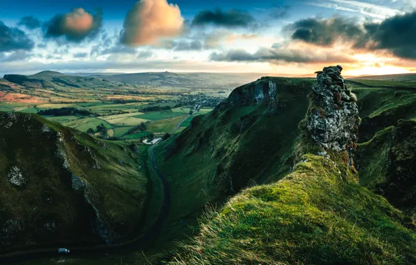 Англия, Природа, Дорога, Пейзаж, Winnats Pass, Хоуп-Вэлли