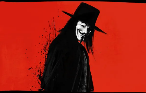Картинка Красный, Минимализм, Фон, Маска, Vendetta, Арт, Art, Anonymous