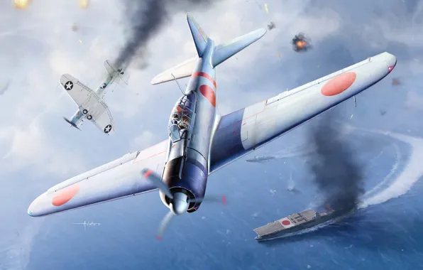 Япония, Истребитель, A6M Zero, Палубная авиация, Боевая авиация