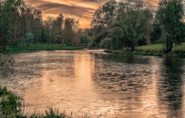 Картинка пейзаж, закат, природа, отражение, река, вечер, Андрей Васильев