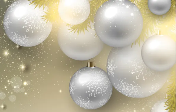 Картинка снежинки, шары, новый год, блестки, new year, snowflakes, balloons, glitter