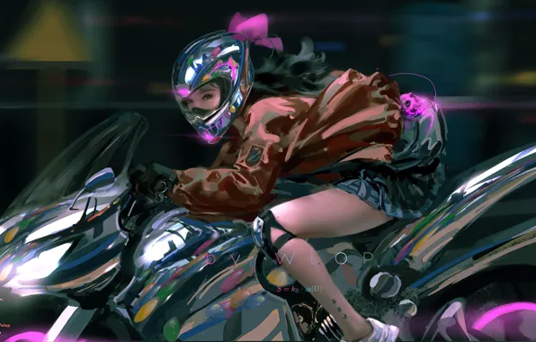 Girl, motorcycle, women, digital art, artwork, helmet, motorbike, jacket