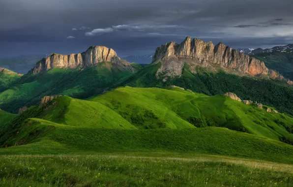 Пейзаж, горы, природа, холмы, луга, Ачешбок, Западный Кавказ