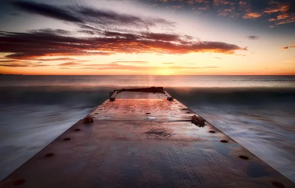 Море, пейзаж, закат, мост