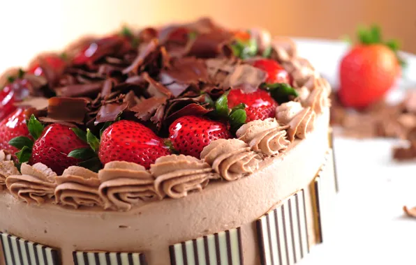 Картинка ягоды, еда, шоколад, клубника, торт, пирожное, cake, крем