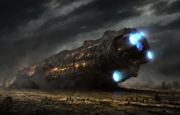 Fantasy, Art, Rain, Concept Art, Spaceship, Science Fiction, Spacecraft, Transport & Vehicles