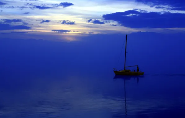 Картинка море, пейзаж, ночь, лодка