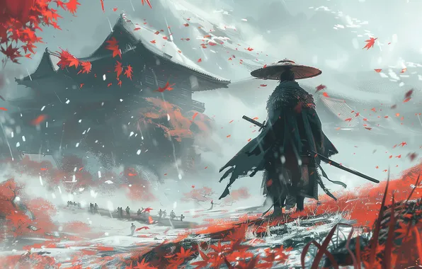 Картинка art, samurai, pagoda