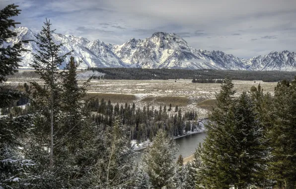 Горы, река, Wyoming, Teton National Park