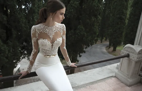 Взгляд, девушка, фигура, платье, свадебное