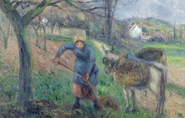 Картина, жанровая, Камиль Писсарро, Крестьянка с Ослом. Понтуаз