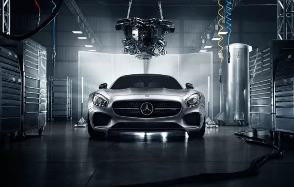 Картинка Mercedes-Benz, Front, AMG, Color, Silver, Engine, Workshop, 2016
