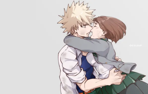 Романтика, объятия, Моя геройская академия, My Hero Academia, Boku No Hero Academia, Бакуго Катсуки, Урарака …