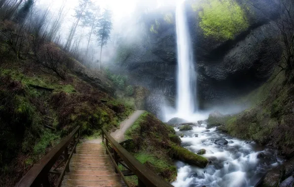 Картинка мост, водопад, United States, Washington, Mount Pleasant